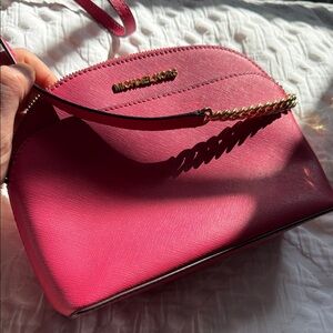 Michael Kors Pink Textured Leather Crossbody Bag with Gold Chain
